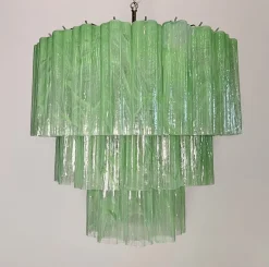 Discount Pamono Large Three-Tier Murano 52 Green Alabaster Glass Tubes Chandelier, 1990