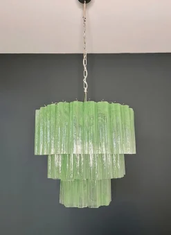 Discount Pamono Large Three-Tier Murano 52 Green Alabaster Glass Tubes Chandelier, 1990