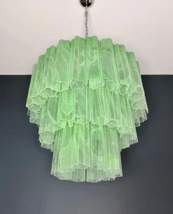 Discount Pamono Large Three-Tier Murano 52 Green Alabaster Glass Tubes Chandelier, 1990