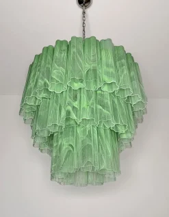 Discount Pamono Large Three-Tier Murano 52 Green Alabaster Glass Tubes Chandelier, 1990