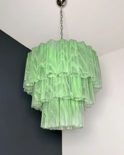 Discount Pamono Large Three-Tier Murano 52 Green Alabaster Glass Tubes Chandelier, 1990