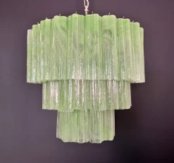 Discount Pamono Large Three-Tier Murano 52 Green Alabaster Glass Tubes Chandelier, 1990