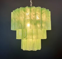 Discount Pamono Large Three-Tier Murano 52 Green Alabaster Glass Tubes Chandelier, 1990