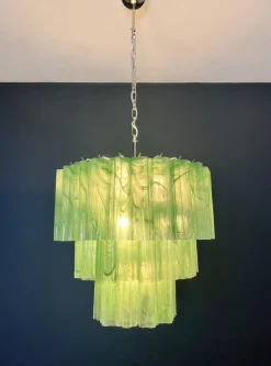 Discount Pamono Large Three-Tier Murano 52 Green Alabaster Glass Tubes Chandelier, 1990