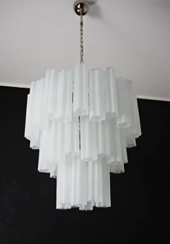 Sale Pamono Large Three-Tier Murano Glass Tube Chandelier from Venini, 1990s