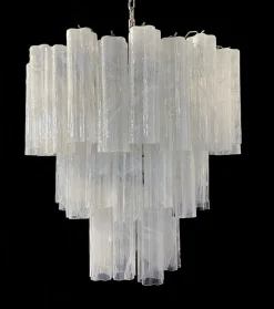 Clearance Pamono Large Three-Tier Murano Glass Tube Chandelier with White Albaster, 1990s