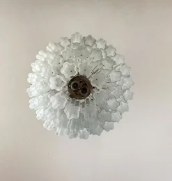 Clearance Pamono Large Three-Tier Murano Glass Tube Chandelier with White Albaster, 1990s