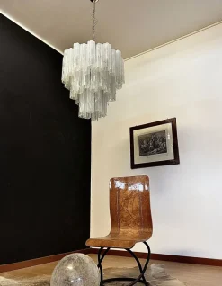 Clearance Pamono Large Three-Tier Murano Glass Tube Chandelier with White Albaster, 1990s