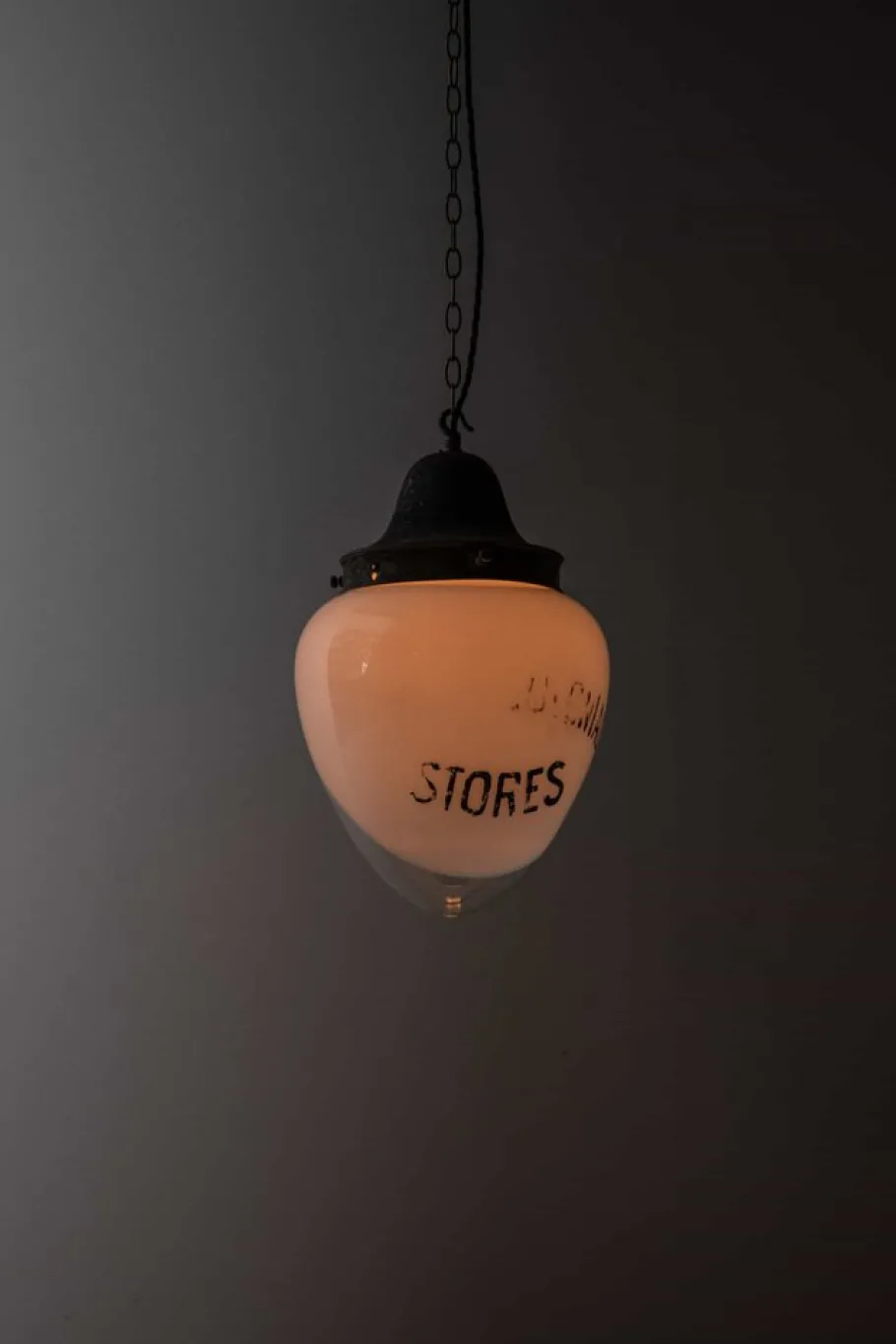 Clearance Pamono Large 2-Tone Opaline Glass Advertising Pendant Lamp, 1890s