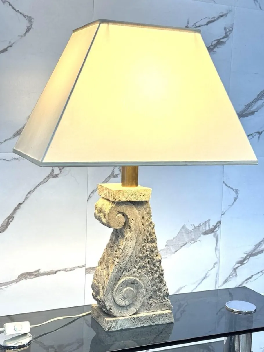 Discount Pamono Large Travertine and Stone Table Lamp, 1970s
