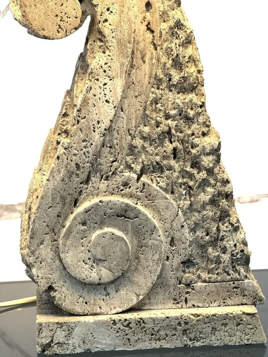 Discount Pamono Large Travertine and Stone Table Lamp, 1970s