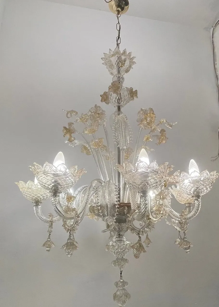Sale Pamono Large Venetian Murano Glass Chandelier, 1960s