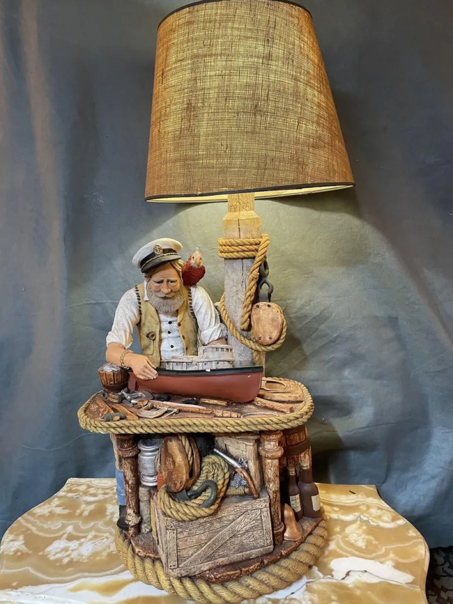 Discount Pamono Large Vintage American Lamp with Nautical Figure from Apsit Bros California, 1980s