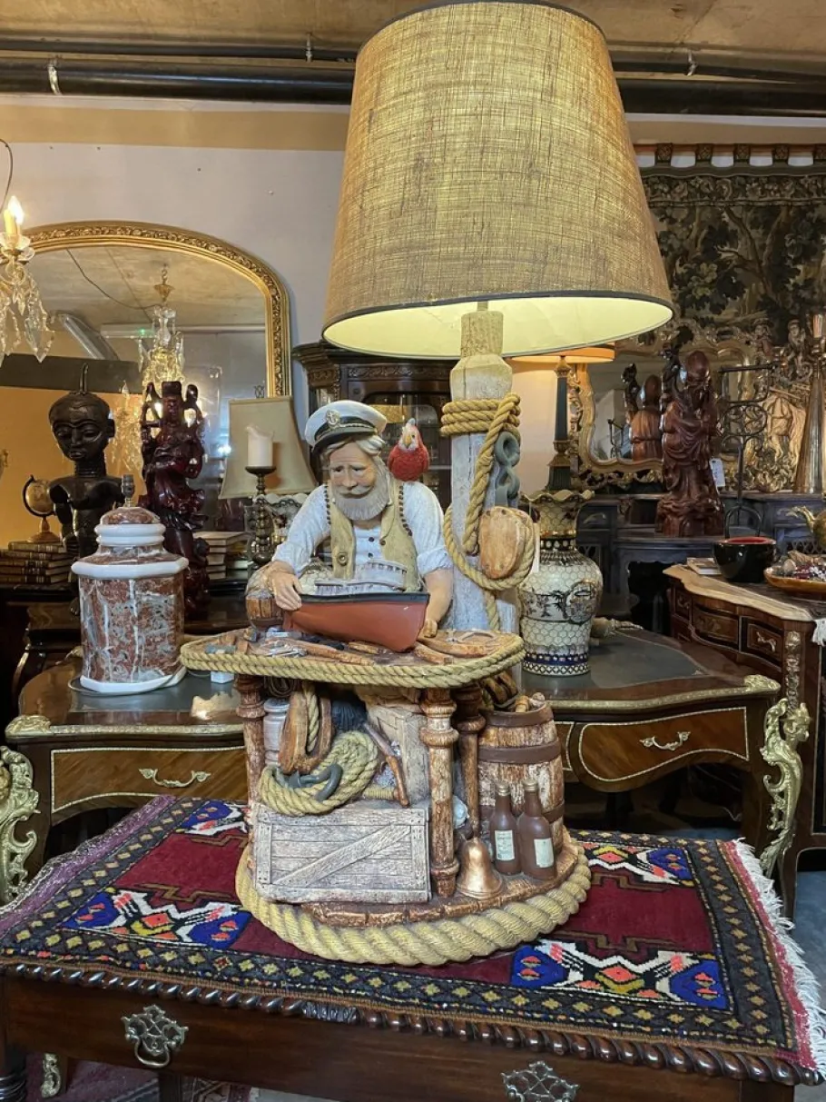 Discount Pamono Large Vintage American Lamp with Nautical Figure from Apsit Bros California, 1980s