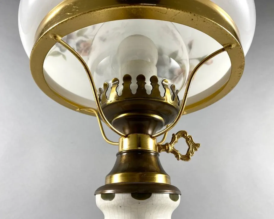 Outlet Pamono Large Vintage Art Glass Table Lamp in Brass & Ceramic with Shade