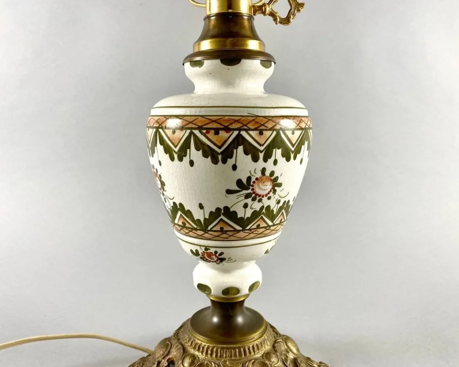 Outlet Pamono Large Vintage Art Glass Table Lamp in Brass & Ceramic with Shade