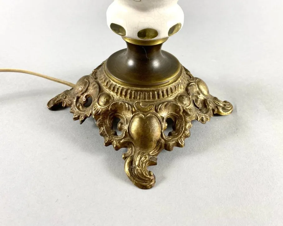 Outlet Pamono Large Vintage Art Glass Table Lamp in Brass & Ceramic with Shade