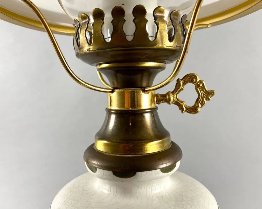 Outlet Pamono Large Vintage Art Glass Table Lamp in Brass & Ceramic with Shade