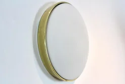 Best Pamono Large Vintage Brass and Opaline Glass Wall Light by Glashütte Limburg, 1960s