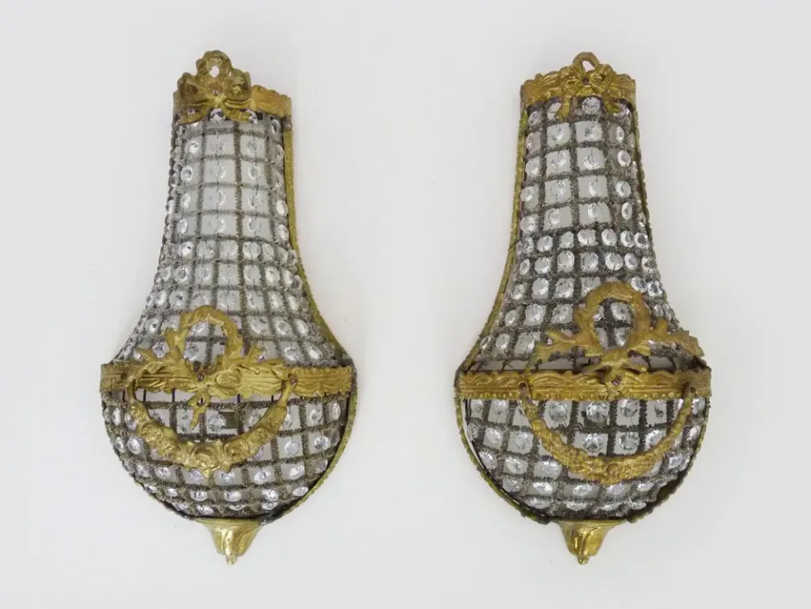 Hot Pamono Large Vintage Brass Wall Lights in Brass and Glass, 1960s, Set of 2