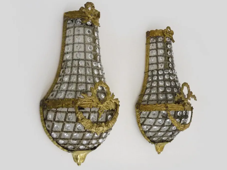 Hot Pamono Large Vintage Brass Wall Lights in Brass and Glass, 1960s, Set of 2