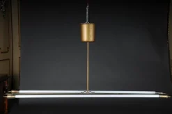 Clearance Pamono Large Vintage Ceiling Lamp in Brass Neon Tube, 1950s