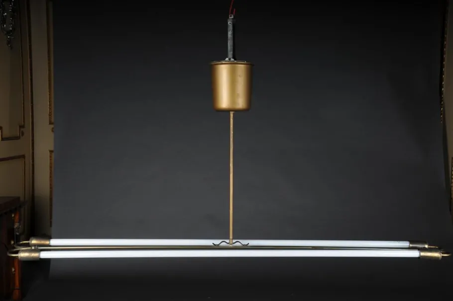 Clearance Pamono Large Vintage Ceiling Lamp in Brass Neon Tube, 1950s