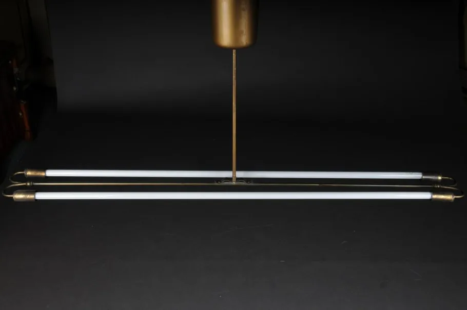 Clearance Pamono Large Vintage Ceiling Lamp in Brass Neon Tube, 1950s