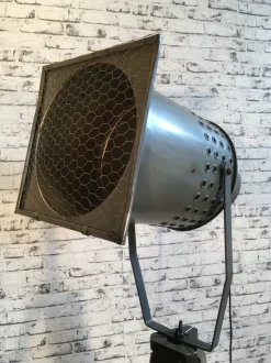 Pamono Large Vintage Gray Industrial Spotlight on Wooden Tripod