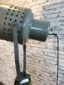 Pamono Large Vintage Gray Industrial Spotlight on Wooden Tripod