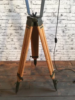 Pamono Large Vintage Gray Industrial Spotlight on Wooden Tripod