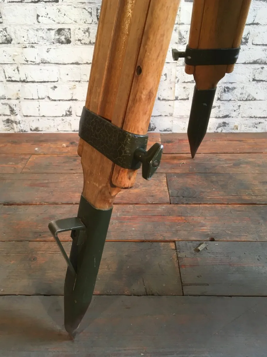 Pamono Large Vintage Gray Industrial Spotlight on Wooden Tripod