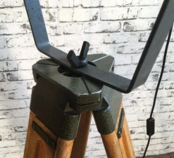 Pamono Large Vintage Gray Industrial Spotlight on Wooden Tripod