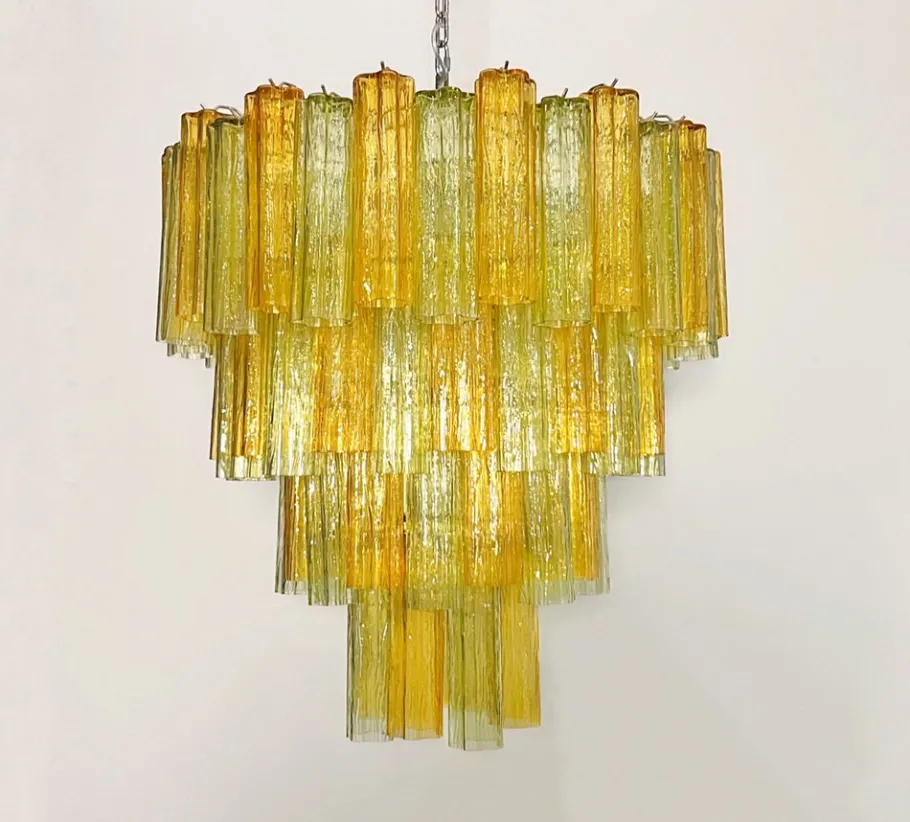 Sale Pamono Large Vintage Green and Amber Murano Glass Tiered Chandelier, 1990s