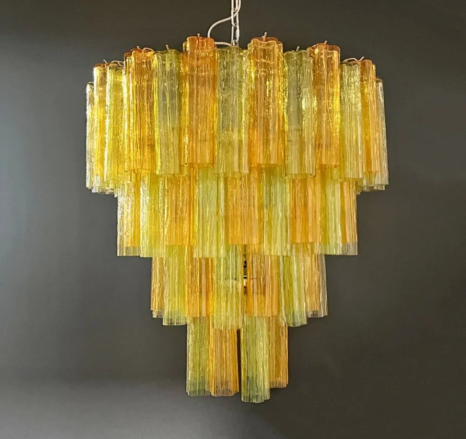 Sale Pamono Large Vintage Green and Amber Murano Glass Tiered Chandelier, 1990s