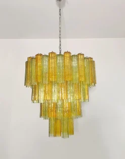 Sale Pamono Large Vintage Green and Amber Murano Glass Tiered Chandelier, 1990s