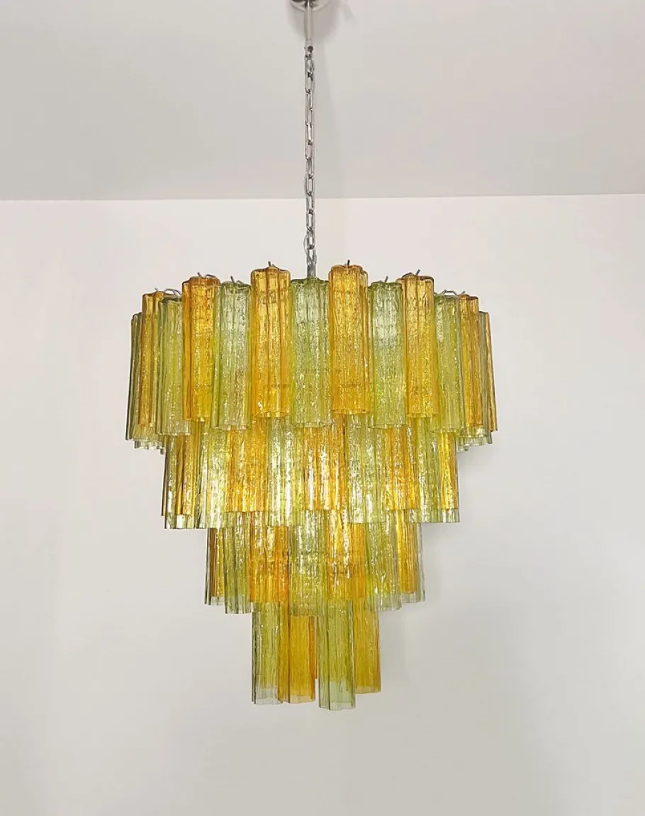 Sale Pamono Large Vintage Green and Amber Murano Glass Tiered Chandelier, 1990s