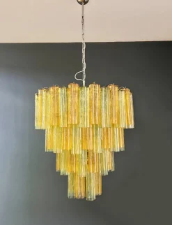 Sale Pamono Large Vintage Green and Amber Murano Glass Tiered Chandelier, 1990s