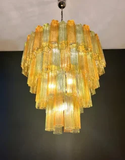 Sale Pamono Large Vintage Green and Amber Murano Glass Tiered Chandelier, 1990s