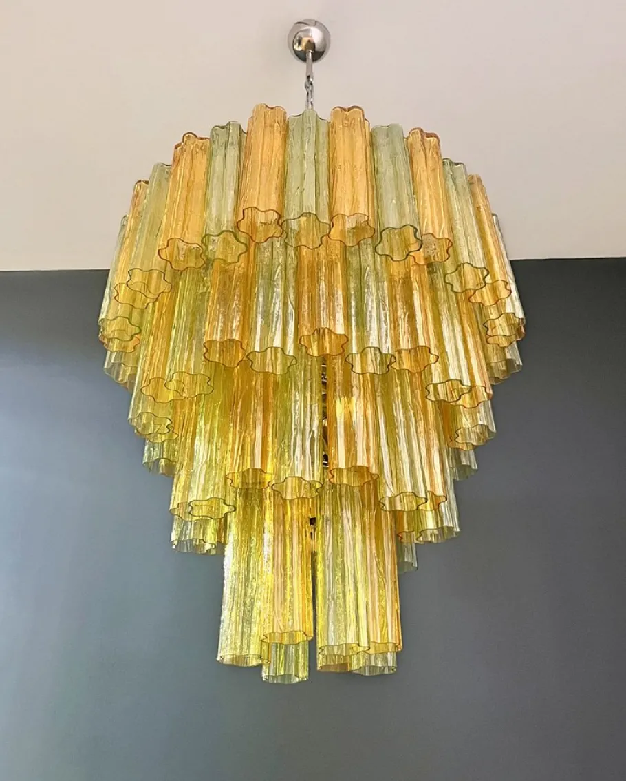 Sale Pamono Large Vintage Green and Amber Murano Glass Tiered Chandelier, 1990s