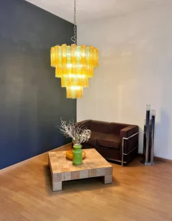 Sale Pamono Large Vintage Green and Amber Murano Glass Tiered Chandelier, 1990s