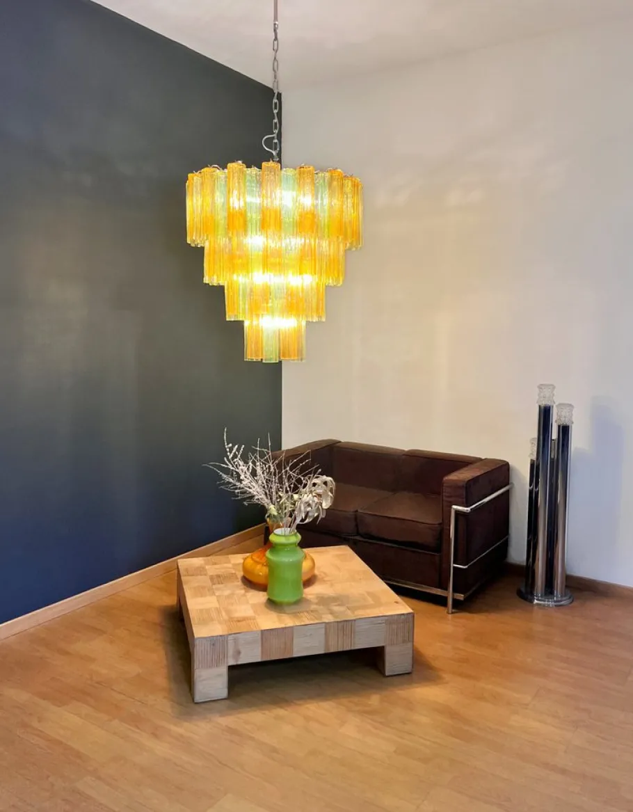 Sale Pamono Large Vintage Green and Amber Murano Glass Tiered Chandelier, 1990s