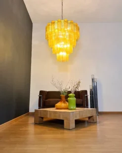 Sale Pamono Large Vintage Green and Amber Murano Glass Tiered Chandelier, 1990s