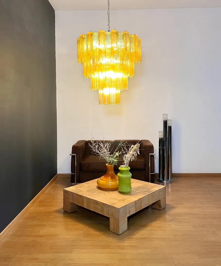 Sale Pamono Large Vintage Green and Amber Murano Glass Tiered Chandelier, 1990s