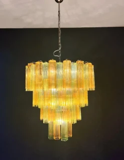 Sale Pamono Large Vintage Green and Amber Murano Glass Tiered Chandelier, 1990s