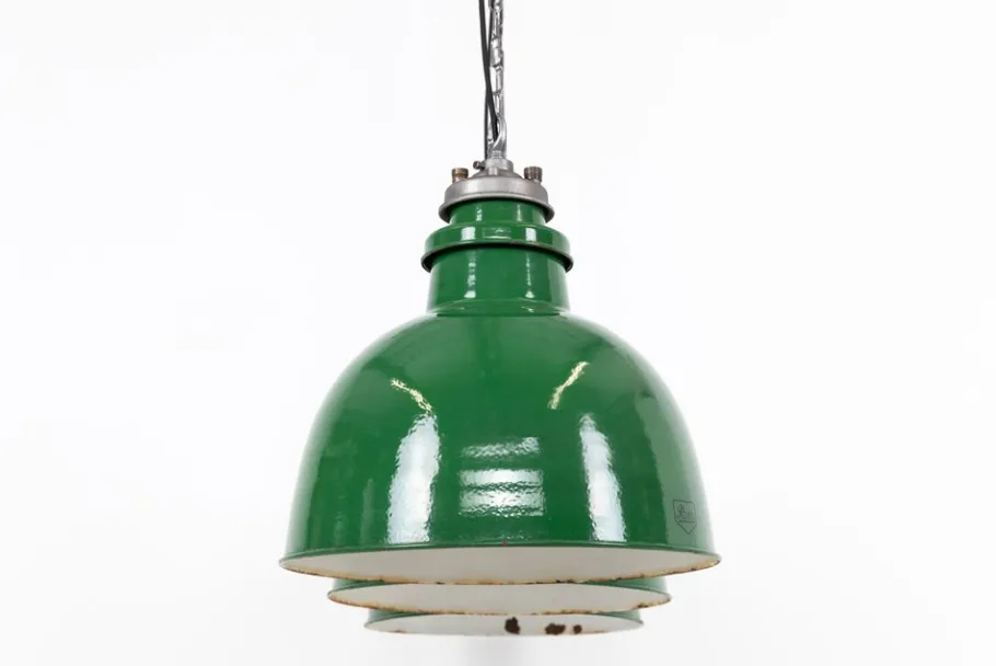 Best Pamono Large Vintage Industrial Green Enamel Pendant Light from Revo