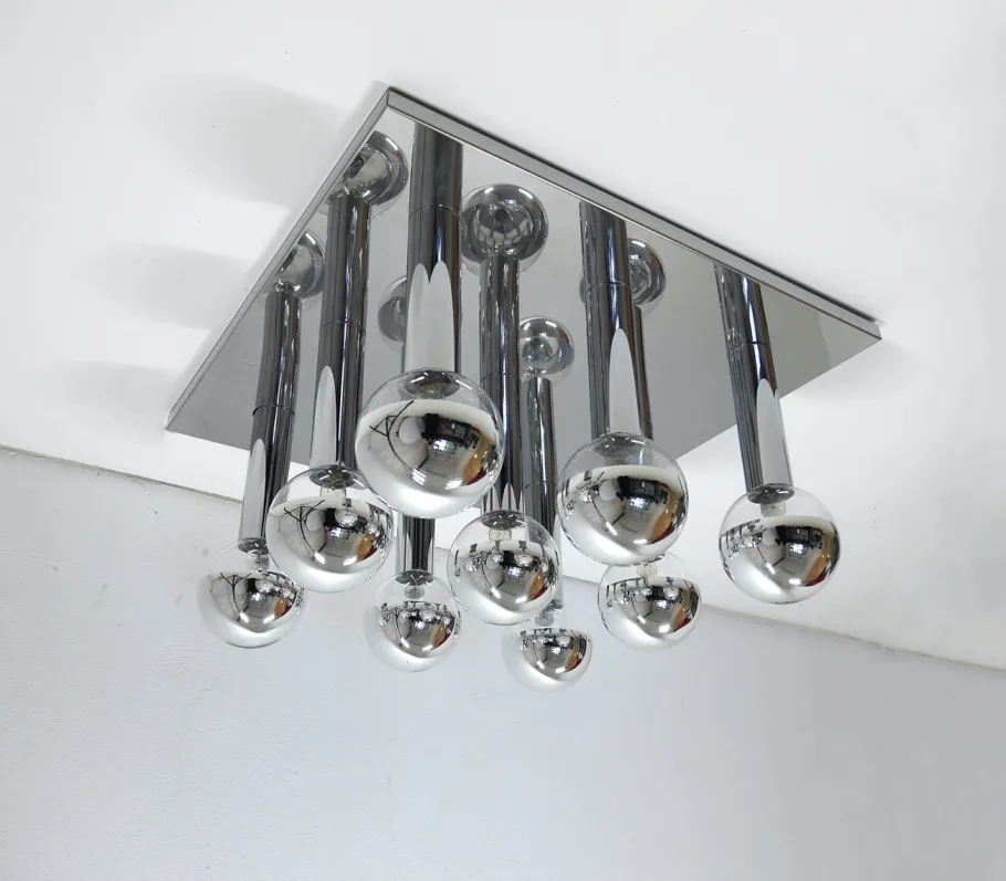 Discount Pamono Large Vintage Space Age Chrome-Plated Ceiling Lamp by Motoko Ishii for Staff, 1970s