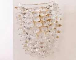 Hot Pamono Large Wall Lamp with Spikes, Gold Finish Frame and Thick and Massive Transparent Murano Glass, 1990s