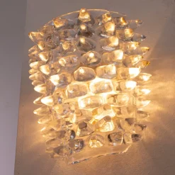 Hot Pamono Large Wall Lamp with Spikes, Gold Finish Frame and Thick and Massive Transparent Murano Glass, 1990s