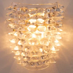 Hot Pamono Large Wall Lamp with Spikes, Gold Finish Frame and Thick and Massive Transparent Murano Glass, 1990s
